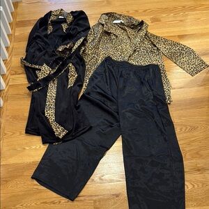 Leopard Print and Black Womens pajama set with bathrobe